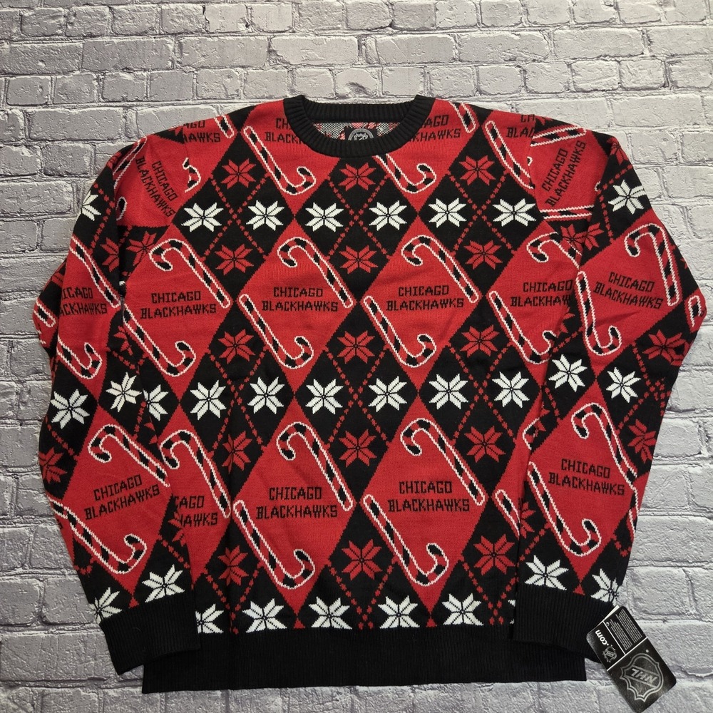 Chicago Blackhawks Christmas Ugly Sweater Mens Large NWT